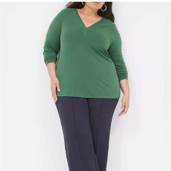 Lane Bryant Green V-Neck Top - Picture 1 of 8